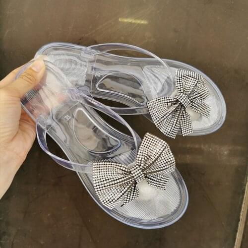 2021 New Summer Transparent Flat Slippers Women Crystal PVC Flip Flops Outside Beach Shoes New Seaside Fashion Jelly Shoes