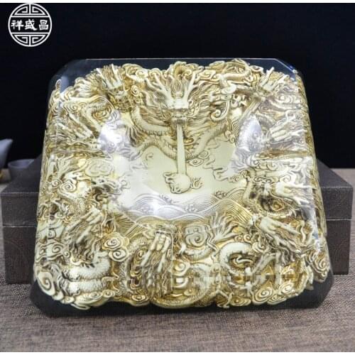 Unique- limited edition # 2020 HOME BAR Business TOP COOL-3D dragon GOOD LUCK FENG SHUI crystal art Ashtray statue- large gift