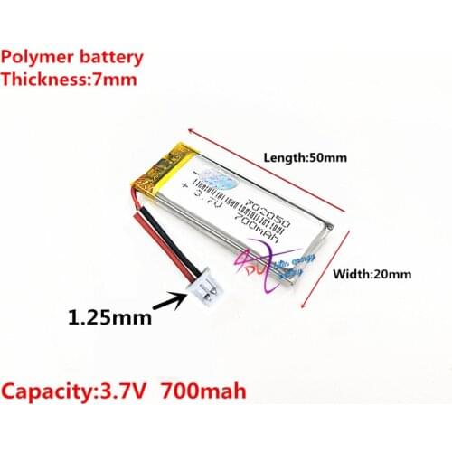 PH 1.25 2pin 702050 3.7V 700MAH Universal Li-ion battery for tablet pc 7 inch 8 inch 9 inc headphone DVD E-book bluetooth camera