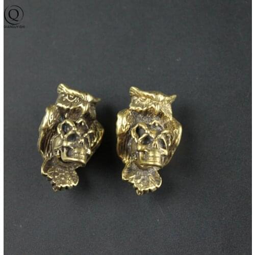 Vintage Copper Owl Skull Head EDC Knife Pendants Umbrella Rope Hangings Jewelry Punk Creative DIY Brass Keychains Accessories