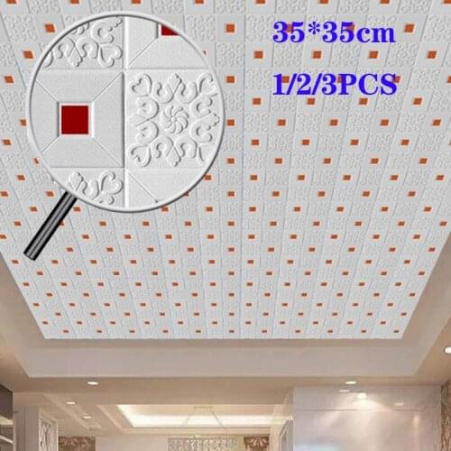 35*35cm Waterproof Self-Adhesive Foam Wallpaper Living Room Kitchen Bedroom 1/2/3pcs 3D Wall Stickers Ceiling Panel Roof Decor