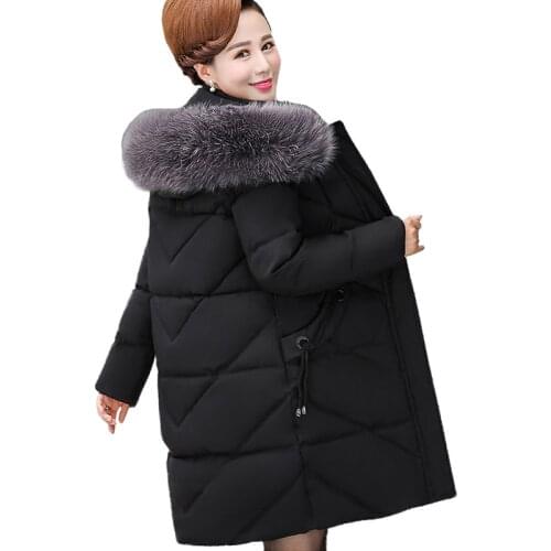 Middle aged female winter parkas plus size XL-5XL down cotton jacket women hooded fur collar thicken cotton-padded jackets A2933