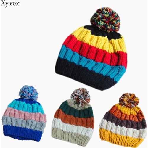 Winter Hats For Women Multicolor Matching Knit Hat Handmade Warm Caps Ladies Casual Knitted Beanies