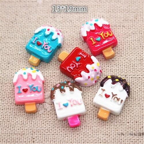 10pcs Kawaii 3D Simulation Resin Ice Cream Popsicles Flatback Cabochon Food Art Supply Decoration Charm Craft DIY,13*19mm