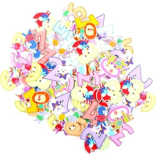 20pcs 25-30mm Mixed Animal Number Painted Wooden Buttons 2 Holes Party Supplies Sewing Scrapbooking Crafts