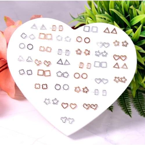 36 Pairs/lot Anti Allergy Girls Earrings Hollow Out Geometric Heart Plastic stud earring for Women Party Jewelry Dropshipping