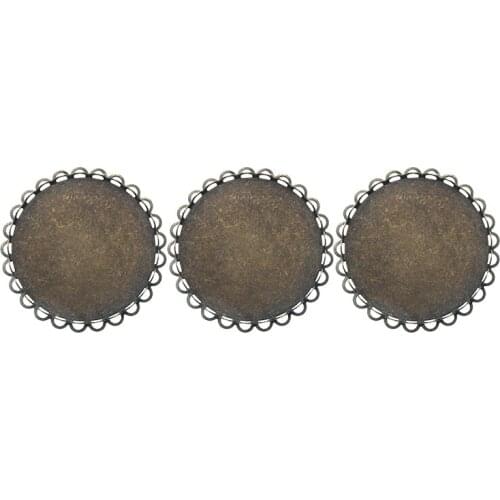 5pcs Copper Antique Bronze Double Layers Lace Edge 25/30mm Round Blank Bezel Brooch Cabochon Base For Jewelry Making Component