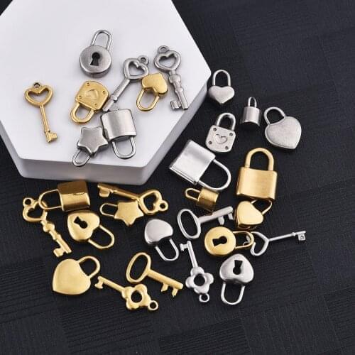 5pcs/Lot Stainless Steel Heart Lock Pendants For Necklace And Bracelet Gold Steel DIY Charm For Jewelry Making