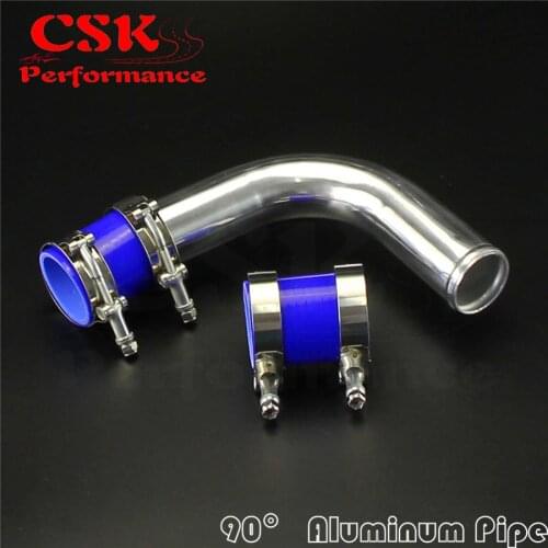 57mm 2.25" Aluminum Intercooler Piping pipe Tube hose 90 Deg + Silicone hose w/ T-clamps BLUE / RED/ BLACK