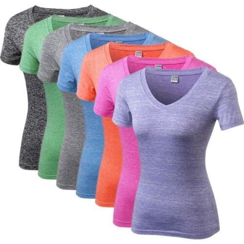 Balight Female Summer Compression Sport Running V-neck line T-Shirts Elastic Quick Drying Yoga Running Short Tight Tops