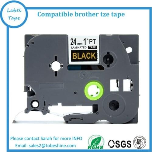 Free shipping compatible ptouch label ribbon TZ laminated 24mm gold on black label tapes tz 354 tze354 tze 354 tze-354