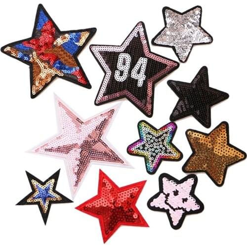 2 Pcs Sequined colorful stars icon Embroidered Iron on Patches for Clothing DIY Stripes Clothes Patchwork Stickers Custom Badges