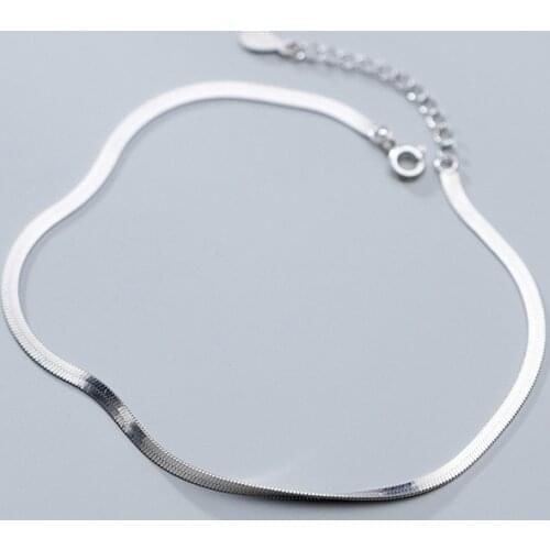 MIQIAO Flat Snake Chain Sterling Silver Ankle Bracelet 925 Leg Female Fashion Women Jewelry Decoration On Foot Long 16 21 CM