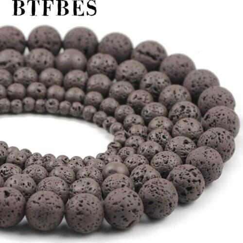 BTFBES Dark Brown Rounder Paint Lava Natural Stone Volcanic Loose Bead for DIY Jewelry Bracelet Making Necklace 4 6 8 10 12mm
