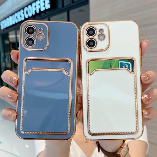 Plating Shockproof Card Slot Phone Case For iPhone 11 12 Pro Max X XR XS Max 7 8 Plus SE 2020 11 Pro Lens Protection Soft Cover