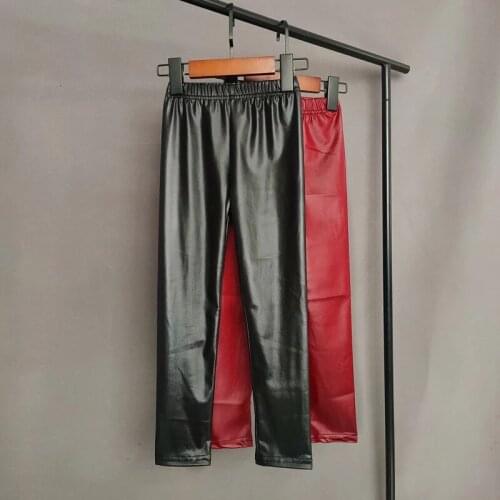 Kids Pants Spring Autumn Girls PU Leather Pencil Pants Children Skinny Black Imitation Leather Leggings Girls Trousers