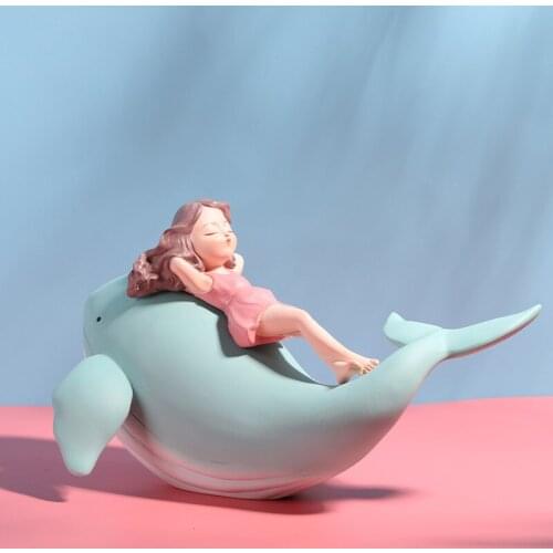 European Cute Whale Girl Resin Ornaments Art Home Livingroom Desktop Sculpture Crafts Bookcase Office Table Figurines Decoration
