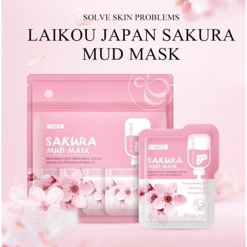 LAIKOU 12Pcs Sakura Mud Face Mask Deep Cleaning Shrink Pores Moisturizing Oil Control Whitening Skin Blackhead Remover Skin Care