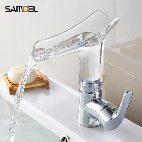 Chrome Basin Faucets Waterfall faucet for Bathroom Transparent Spout Water Single Handle Sink Mixer Tap 1192C