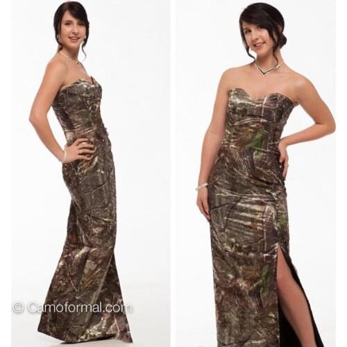 Real Tree Camo Sheath Wedding Dresses Front Split 2019 Camouflage Bridal Gowns Sweetheart Cheap Slim Robe De Mariage