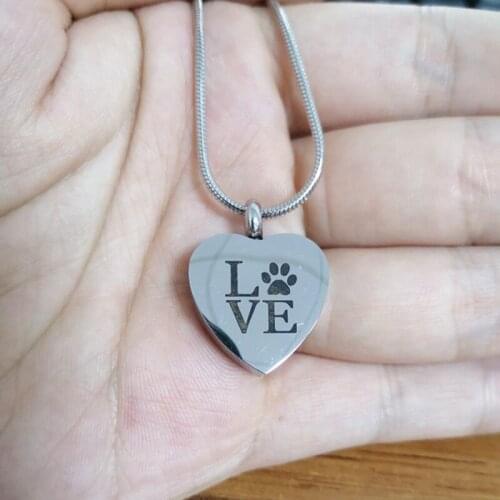 KLH00 Lovely Paw Print Heart Urn Pendant for Dog/Cat Ashes Keepsake Jewelry Stainless Steel Pet ashes jewelry