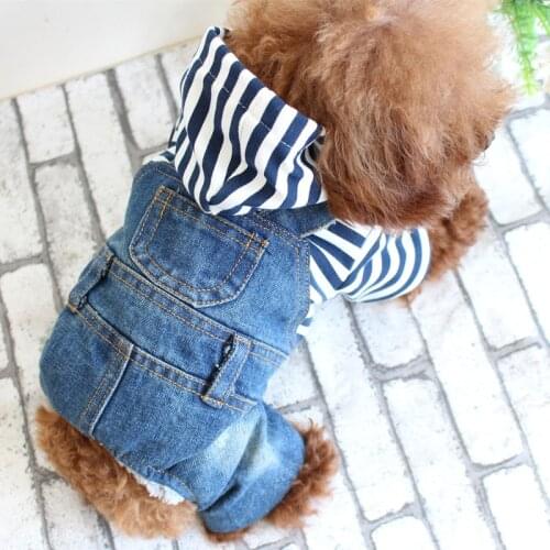 New Arrival Stripe Four Foot Dog Clothes Strap Denim Pants Jumpsuit Pet Dog Clothing for Dogs