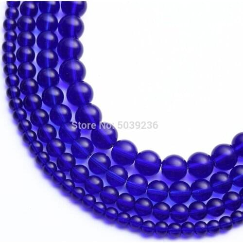 Wholesale Blue Glass Beads Natural Stone Round Loose Beads for Jewelry Making Necklace Bracelet DIY 4/6/8/10/12mm