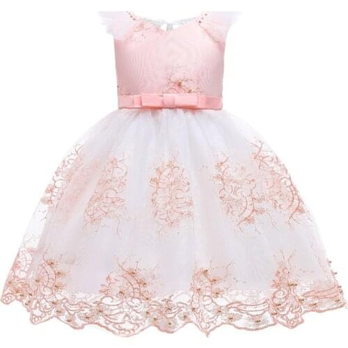 Summer Flower Princess Dress For Girl Elegant Lace Embroidery Evening Wedding Dress Kids Girl Birthday Party Dress Clothes