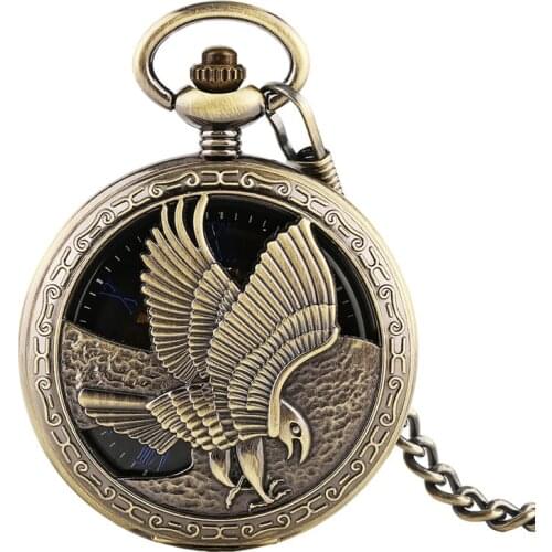 Steampunk Hollow Flying Eagle Handwinding Mechanical Pocket Watch for Unisex Pendant Chain Skeleton Clock Roman Number Dial Gift