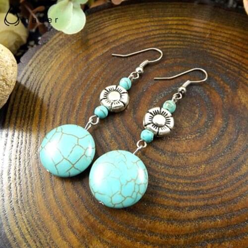 Fashion Women Jewelry Wholesale Vintage Bohemian Style Tibetan Silver Color Flowers Long Section Big Beads Women Earring