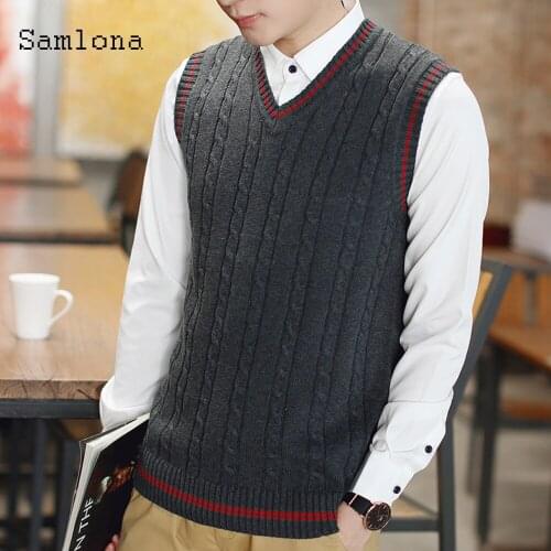 Men Autumn Winter Sweater V-neck Knitwear Vest Smart Pullovers Sleeveless Slim Knitting Sweater Kpop Student Mens Clothing 2020