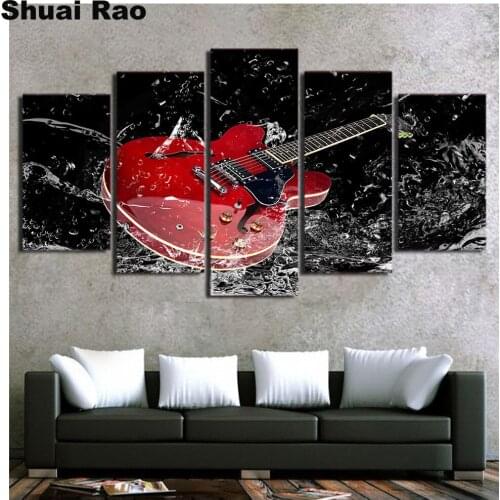 Fantasy Red Guitar Full Square round Diamond 5D DIY Diamond Painting 5pcs drill Cross-Stitch kit Musical Instrument art painting