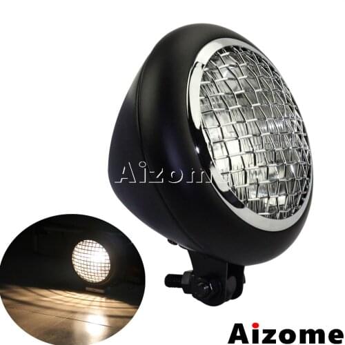 Motorcycle 6.5" Headlamp Cafe Racer Retro Headlight 12V Mesh Grill Headlight Hi-Lo Headlight For Harley Chopper Bobber