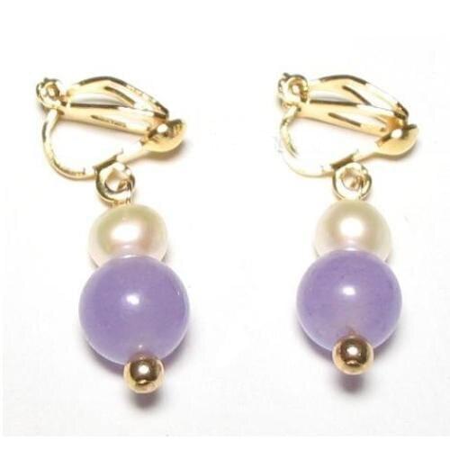 New Favorite Pearl Store Genuine White Real Pearl Lavender Jade 18K YGP Clip On Earrings Wedding Party Perfect Lady Gift