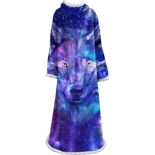 Wolf Blanket on Bed Mandala Flower Plush Throw Blanket Watercolor Animal Thin Quilt Colorful Geometric Bedding With Sleeve