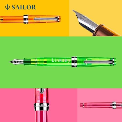 Sailor Professional Gear Slim Fountain Pen - Green,pink,oraange Transparent Resin body,14K Gold - Broad,Gift boxed