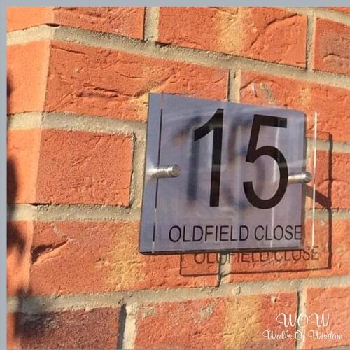 Modern House Number Plaque Sign Glass Effect Acrylic Brushed Aluminum Backing Plate Personalised House Number And Street Name