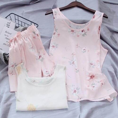 Womens Pajamas Set Rayon Sleeveless Ladies Sleepwear with Shorts Two-piece for Summer Ice Silk Cool Comfy Thin Casual Home Wear