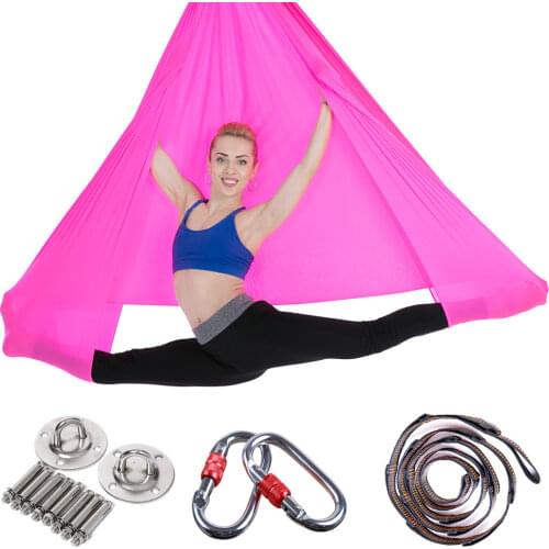 Full Set 5*2.8m High Strength Nylon Anti-Gravity Yoga Hammock Swing Yoga Hanging Belt Home Gym Fitness Body Building Equipment