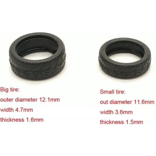 16PCS 1/64 Model Car Toy Cars Rubber Tires 11.6/12.1mm Diameter Tire Skin Big Small Tyre