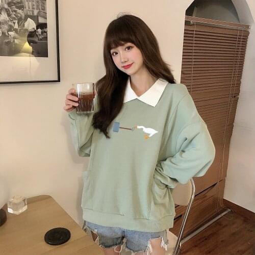 Thin Hoodies Cute Kpop Women Hoodies Oversized Long Sleeve Loose Oversized Hoodie Cute Harajuku Kawaii Turndown Collar Jacket