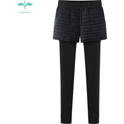 OUMOWEI Womens Trousers 2018 Autumn And Winter New Out Wearing Leggings Plus Velvet Thickening Slim Slimming Feet Pants M-6XL