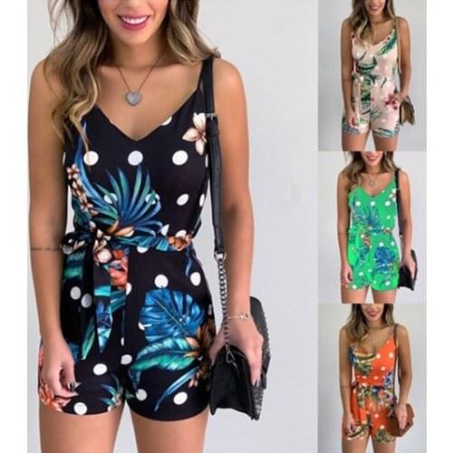 Sleeveless Floral Women Jumpsuits Summer Beach Wide Leg Overalls Fashion Korean Playsuits Bohemian Print Strap Rompers