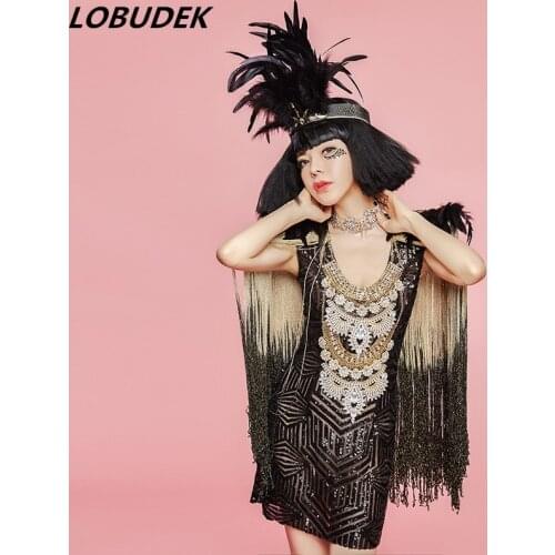 Lady Dress Bar Singer DJ Stage Costume Star Birthday Party Sexy Tassel One piece dress Prom Models Catwalk Performance outfit