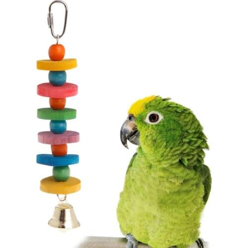 Pet Parrot Chew Strands Bite Teeth Molar Wooden Colorful Beads Ball Bell Sound Attractive Birds Toy Parakeet Budgie Hanging Cage