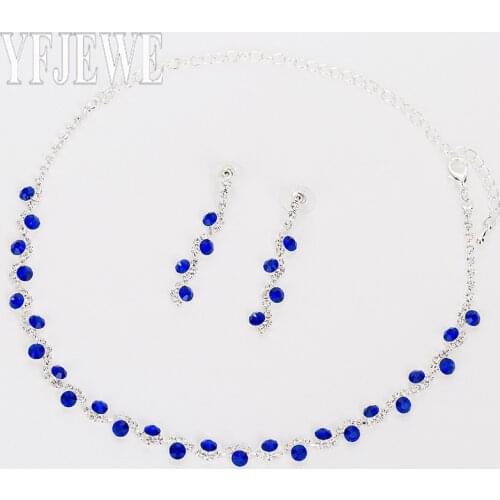2017 Women Blue Fashion Jewelry Sets Nechlace And Wedding Bridal sliver plated Earrings Silver Plated Rhinestone For Party N213