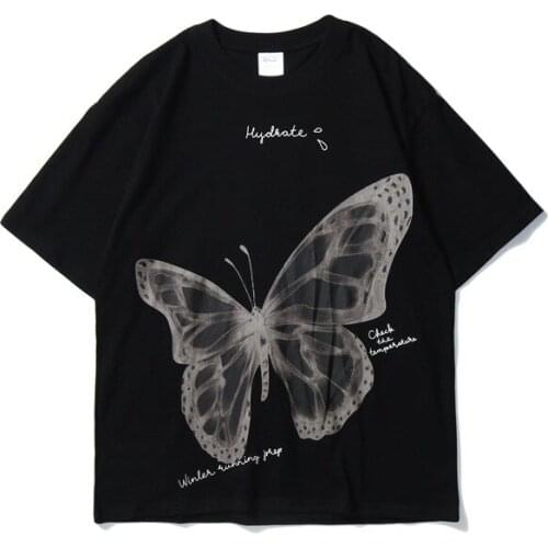 2020 Men Hip Hop T Shirt butterfly Picture kpop T-Shirt Streetwear Harajuku High Street Tshirt Oversized Summer Black WhiteTops