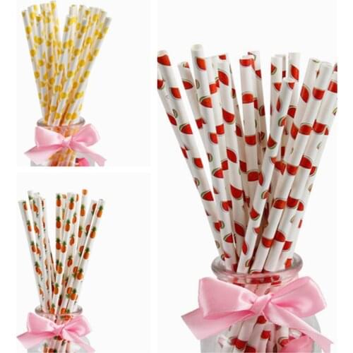25/50pcs Fruit Pineapple Watermelon Orange Paper Straws for Birthday Wedding Decorative Party Supplies Creative Drinking Straws