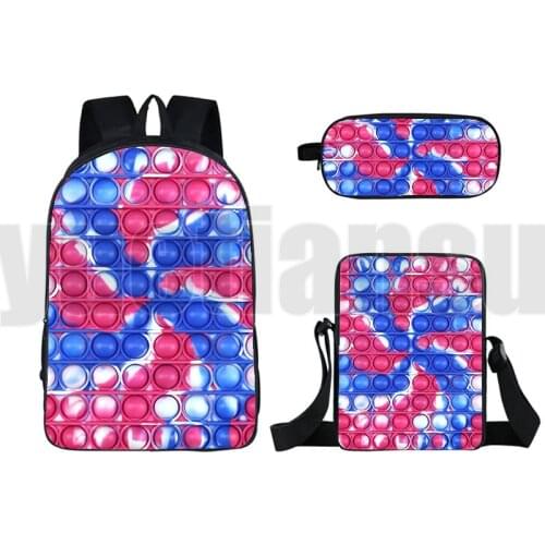 3 Pcs Set POP It Backpack Funny Family Games Bag 3D Printed Anime Cute Solid Rainbow Pop Fidget 16 Inch Back To School Bookbag