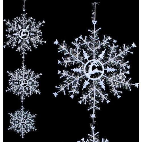 3pcs/lot White Plastic Elk Snowflake Hanging Accessories Christmas Tree Ornaments Home Window XMAS Party Decor S/M/L